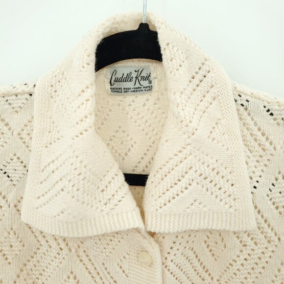 VTG Cuddle Knits Button Front Pointelle Cardigan/Knit Top L/XL Ivory - Picture 5 of 16
